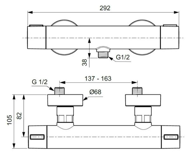 Baterie de duș termostatată, Ideal Standard, Ceratherm Alu+, negru mat