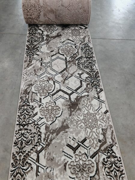 Traversă FRIDA 12310 Bone Vizion, Crem-Gri, Model Modern Geometric, Festonata la capete 0.6 metri, 2 metri