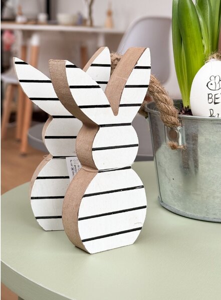 Iepuras de lemn de Paste WHITE BUNNY 14 cm alb