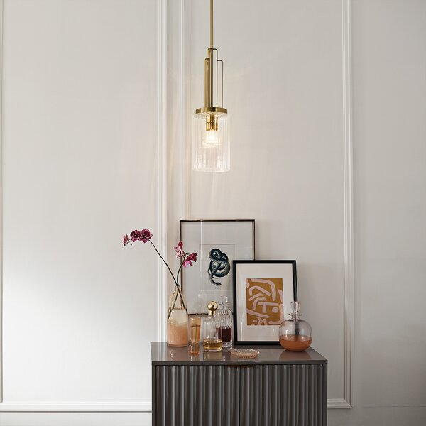 Quintiesse Kimrose lampă suspendată, 1 bec, alamă, reglabil, Bronz / Alamă Veche, Camera de zi / sufragerie, Metal