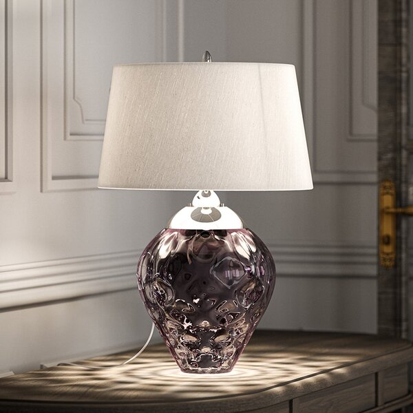 Quintiesse Lampă de masă Samara, Ø 45,7 cm, roz, material textil, sticlă, 2 lumini, Roz / Rosé, Camera de zi / sufragerie, Sticlă, Design