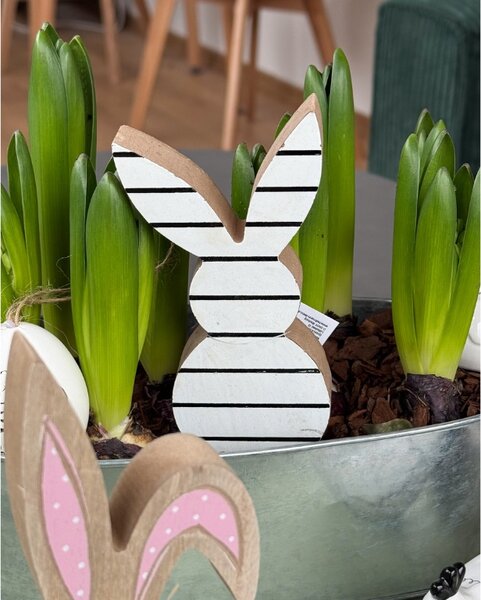 Iepuras de lemn de Paste WHITE BUNNY 14 cm alb