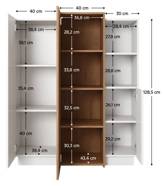 KONDELA Comodă 3D, alb / stejar craft auriu, TRIO