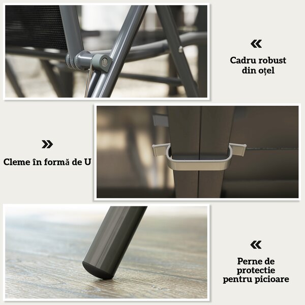 Outsunny Set de Grădină din 7 Piese cu Masă Extensibilă și 6 Scaune Pliabile cu Brațe, 90/180x90x75 cm, Gri și Negru | Aosom Romania