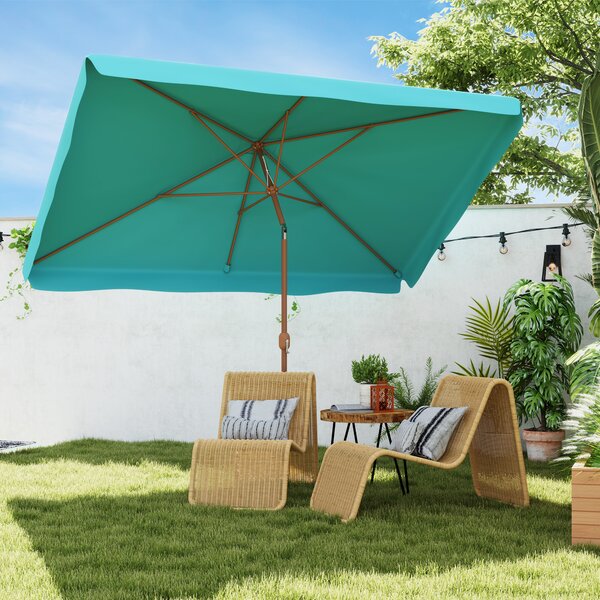 Outsunny Umbrelă de Grădină Înclinabilă cu Deschidere cu Manivelă și Orificiu de Aerisire, 300x200x235 cm, Turcoaz | Aosom Romania