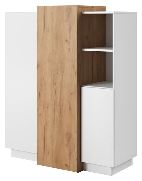 KONDELA Comodă 3D, alb / stejar craft auriu, TRIO