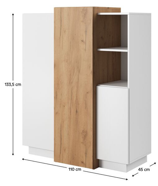 KONDELA Comodă 3D, alb / stejar craft auriu, TRIO