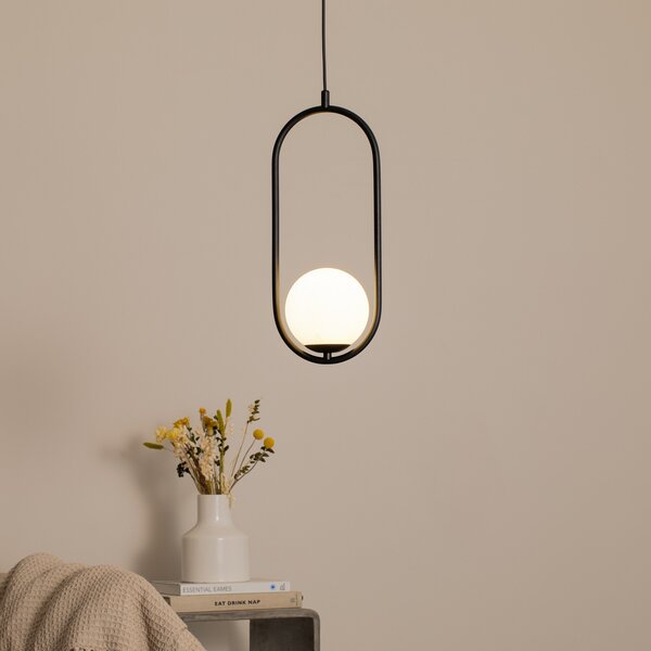 ALDEX Lampă suspendată Dione, 1 bec, negru/alb, reglabil, Negru, Camera de zi / sufragerie, Metal, Modern