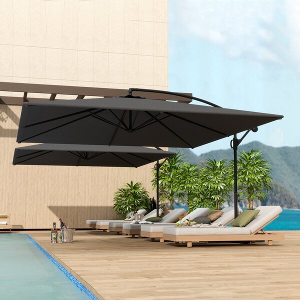Outsunny Umbrelă Laterală cu Acoperiș Reglabil, Bază în Cruce, Orificii de Ventilație și Manivelă, 355x390x250 cm, Gri | Aosom Romania