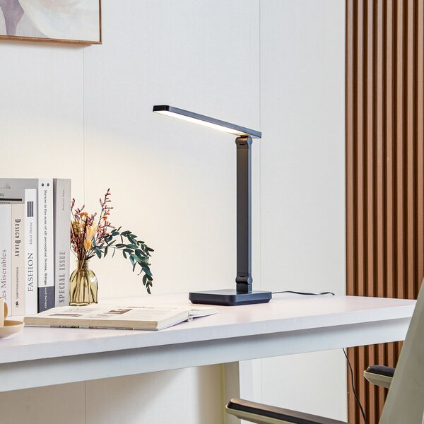 Lindby Lampă de birou LED Rylas, negru, USB, CCT, reglabil, Negru, Studiu / Birou, Modern