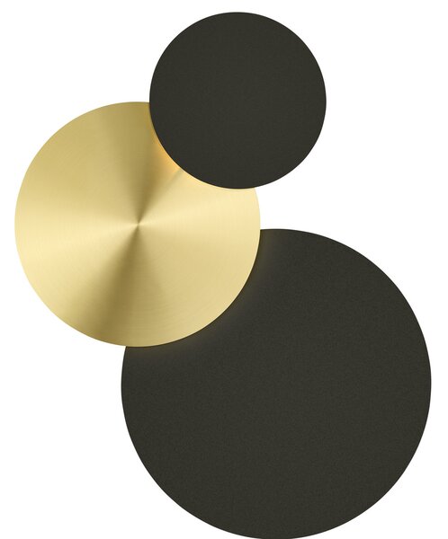 HELL Tilda aplică LED rotundă 3 becuri negru/auriu, reglabil, Negru, Camera de zi / sufragerie, Metal, Modern