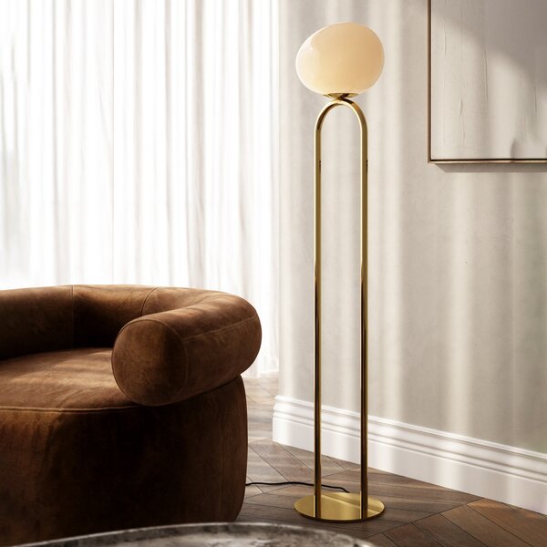 DFTP by Nordlux Shapes lampadar abajur de sticlă, alb/alamă, Auriu / Alamă, Camera de zi / sufragerie, Sticlă, Design