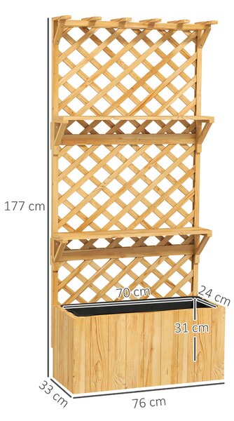 Outsunny Jardinieră din Lemn cu Suport pentru Plante și Orificii de Drenaj, 76x33x177 cm, Natural | Aosom Romania