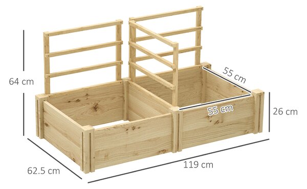 Outsunny Jardinieră Înălțată din Lemn cu 3 Suporturi pentru Plante, 119x62,5x64 cm, Natural | Aosom Romania