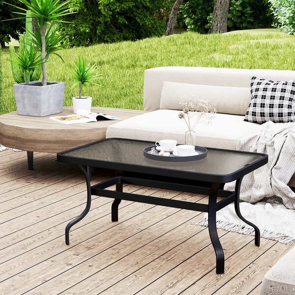 Outsunny Măsuță de Cafea pentru Exterior cu Blat din Sticlă Securizată, 95x55x46 cm, Negru | Aosom Romania