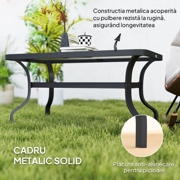 Outsunny Măsuță de Cafea pentru Exterior cu Blat din Sticlă Securizată, 95x55x46 cm, Negru | Aosom Romania