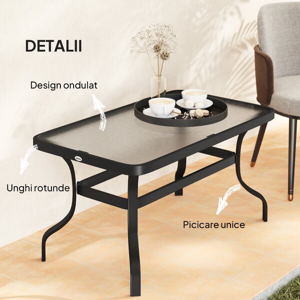 Outsunny Măsuță de Cafea pentru Exterior cu Blat din Sticlă Securizată, 95x55x46 cm, Negru | Aosom Romania