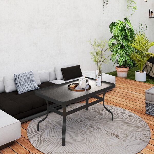 Outsunny Măsuță de Cafea pentru Exterior cu Blat din Sticlă Securizată, 95x55x46 cm, Negru | Aosom Romania