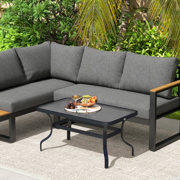Outsunny Măsuță de Cafea pentru Exterior cu Blat din Sticlă Securizată, 95x55x46 cm, Negru | Aosom Romania