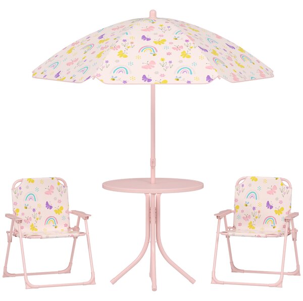 AIYAPLAY Set de Mobilier de Grădină din 4 Piese cu Masă, Scaune și Umbrelă de Soare Reglabilă, 50xΦ49,5 cm, Roz | Aosom Romania
