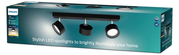 Philips Spot de tavan LED Bracia cu 3 becuri, negru, Negru, Camera de zi / sufragerie, Metal, Modern