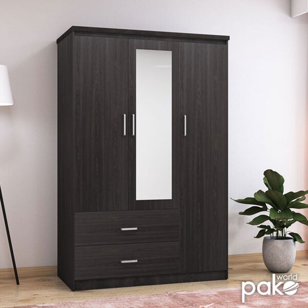 Dulap Olympus Cu 3 Uși Și Sertare + Oglindă Culoare Wenge 120x57x183 cm