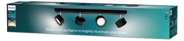 Philips Spot de tavan LED Bracia cu 4 becuri, negru, Negru, Camera de zi / sufragerie, Metal, Modern
