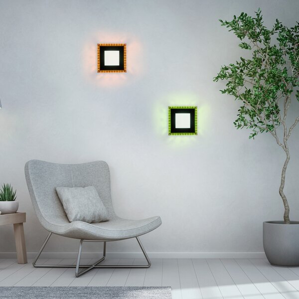 JUST LIGHT. GmbH Acri plafonieră LED CCT RGB telecomandă 20x20cm, reglabil, Negru, Camera de zi / sufragerie, Metal, Modern, Plafon cu flacără multiplă