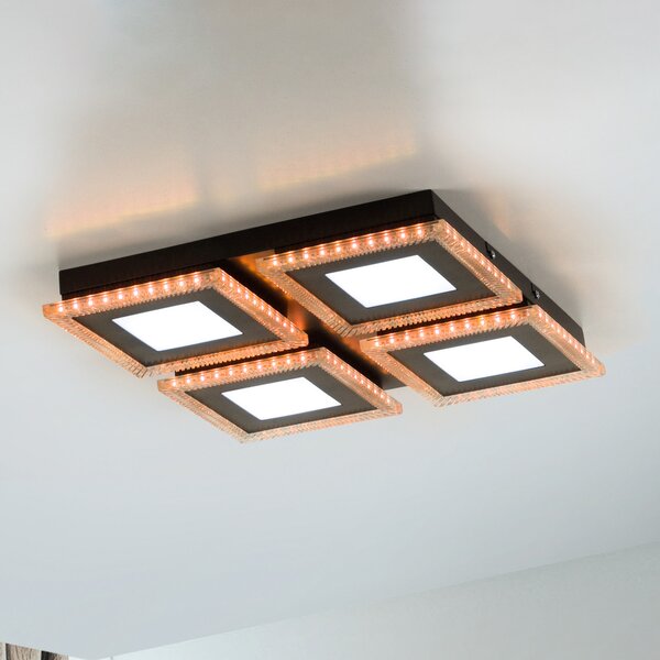 JUST LIGHT. GmbH Acri plafonieră LED CCT RGB telecomandă 44x44cm, reglabil, Negru, Camera de zi / sufragerie, Metal, Modern, Plafon cu flacără multiplă