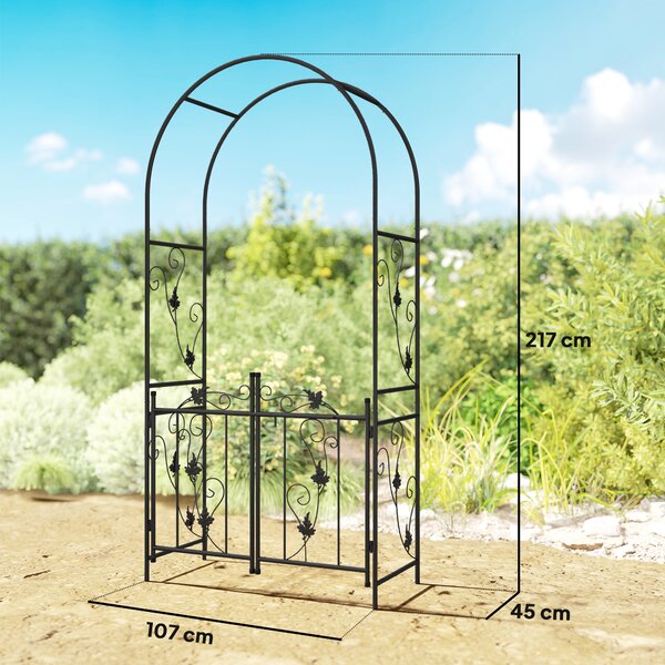 Outsunny Arc de Grădină cu Poartă și Grilaj pentru Plante Cățărătoare, 2,2x1 m, Negru | Aosom Romania