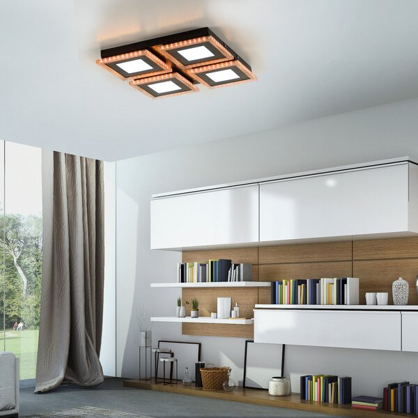 JUST LIGHT. GmbH Acri plafonieră LED CCT RGB telecomandă 44x44cm, reglabil, Negru, Camera de zi / sufragerie, Metal, Modern, Plafon cu flacără multiplă