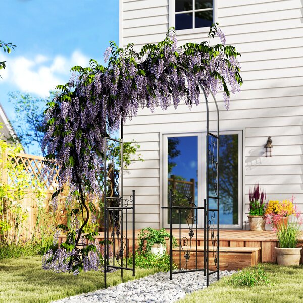 Outsunny Arc de Grădină cu Poartă și Grilaj pentru Plante Cățărătoare, 2,2x1 m, Negru | Aosom Romania