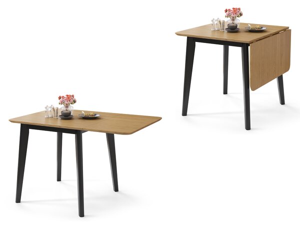 MAZZONI EXPORT ROXY Stejar natural/cadru negru - MASĂ RABATABILĂ DE LEMN PENTRU BUCĂTĂRIE/SUFRAGERIE RETRO EXTENSIBILĂ