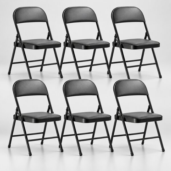 Set 6 scaune pliante negre, șezut buretat, cadru metalic, 42 × 42 × 78 cm