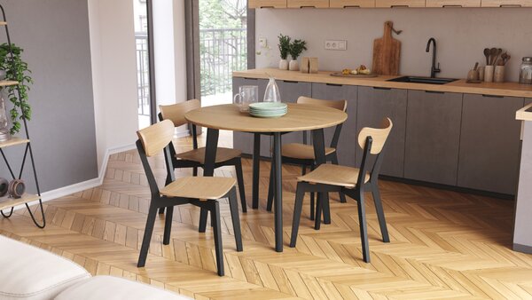 MAZZONI EXPORT ROXY Stejar natural/cadru negru - SCAUN DE LEMN PENTRU SALON SUFRAGERIE BUCĂTĂRIE RETRO
