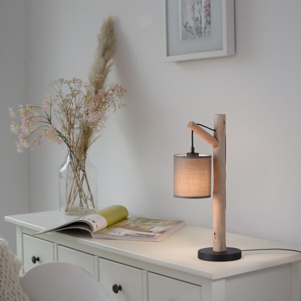 JUST LIGHT. GmbH Lampă de masă Green Tribu, hârtie, lemn, înălțime 53 cm, Lemn, Camera de zi / sufragerie, Lemn