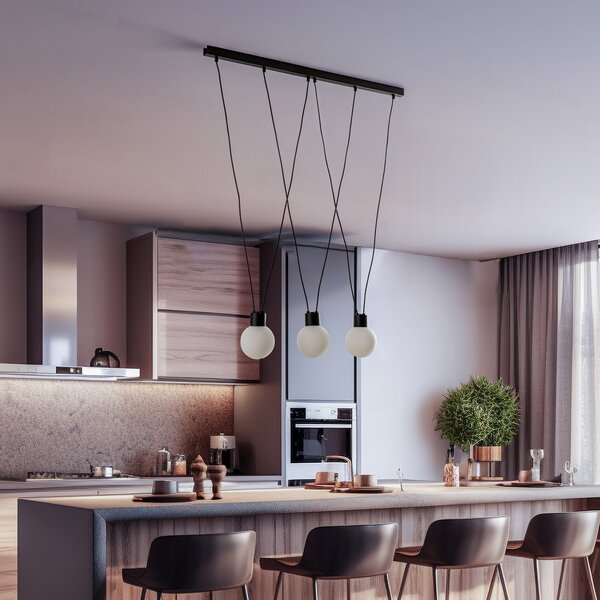 Eko-Light Lampă suspendată Capri cu abajur rotund, 3 becuri, reglabil, Negru, Camera de zi / sufragerie, Sticlă, Modern