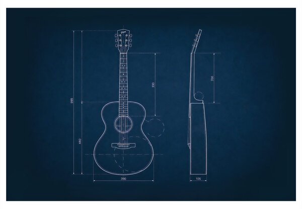 Tablou schiță tehnică chitară acustică
