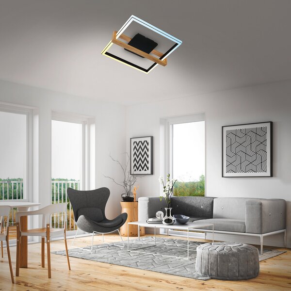 Briloner Plafonieră cu LED 3768015 CCT telecomandă, reglabil, Negru, Camera de zi / sufragerie, Metal, Modern
