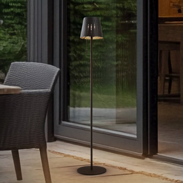 Lindby Lampă de podea solară LED Hilario, negru, fier, baterie, reglabil, Negru, Metal, Umbrelă în picioare