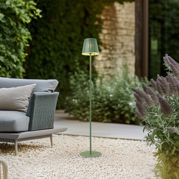Lindby Lampă de podea solară LED Hilario, verde, fier, baterie, reglabil, Verde, Metal, Umbrelă în picioare