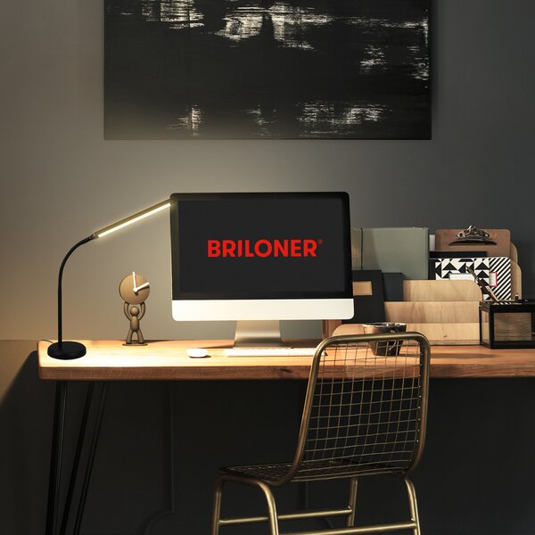 Briloner Lampă de masă cu LED Pivaz, variator lumină, negru, reglabil, Negru, Studiu / Birou, Metal