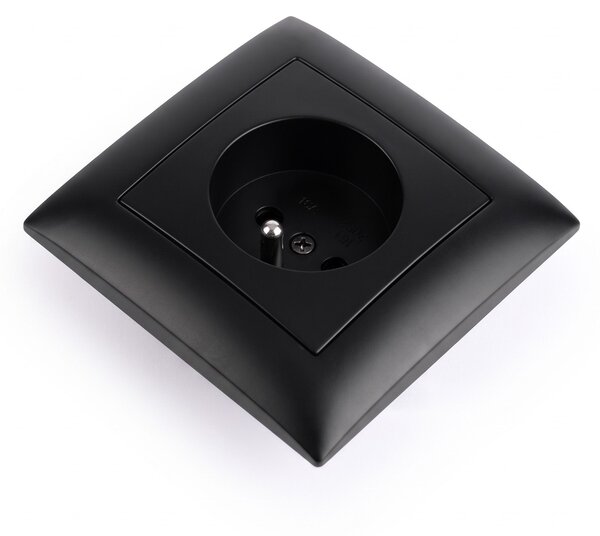 Priză simplă cu împământare și ramă OSTE JNH001-G Black