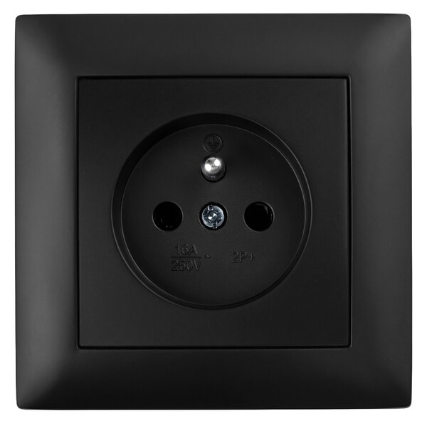 Priză simplă cu împământare și ramă OSTE JNH001-G Black
