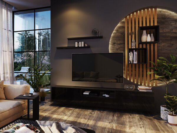 Mobilier living Berny 30 (Negru + Negru lucios). 1087149