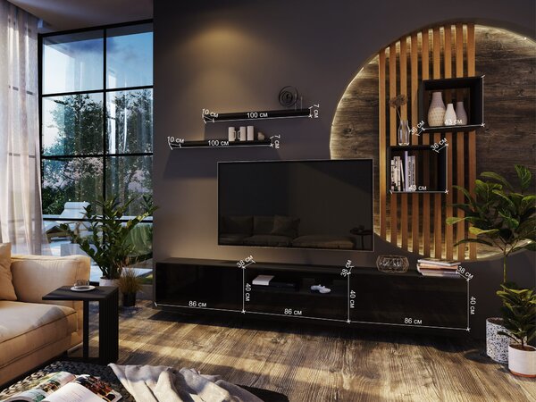 Mobilier living Berny 30 (Negru + Negru lucios). 1087149