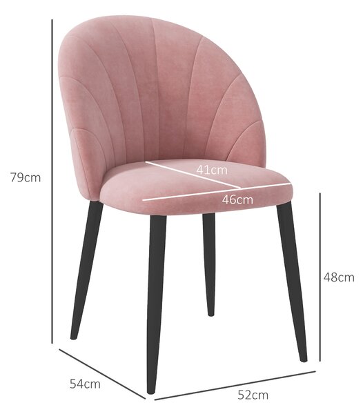 HOMCOM Set 2 Scaune Tapițate cu Design Nordic și Ergonomic, Scaune Bucatarie și Living din Catifea, 52x54x79 cm, Roz | Aosom Romania