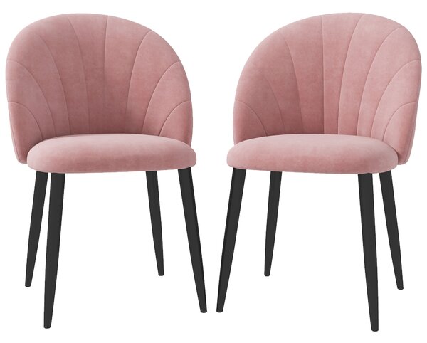 HOMCOM Set 2 Scaune Tapițate cu Design Nordic și Ergonomic, Scaune Bucatarie și Living din Catifea, 52x54x79 cm, Roz | Aosom Romania