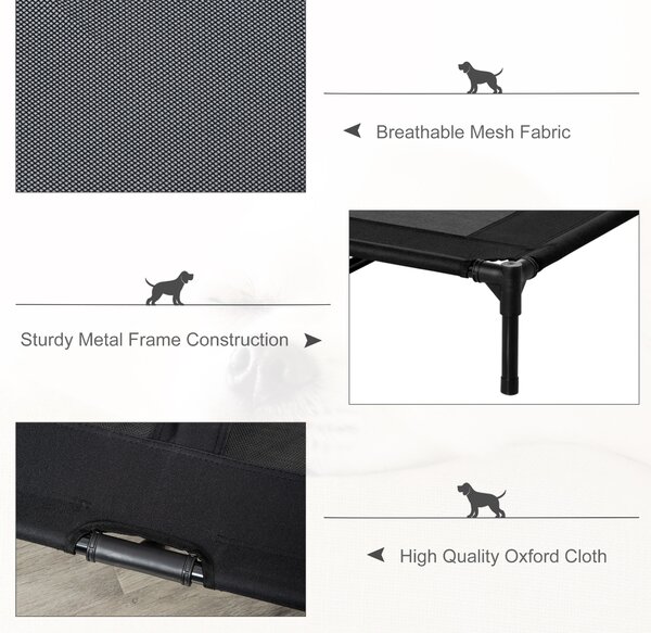 PawHut Pat Metalic pentru Câini din Țesătură Oxford Respirabilă, Pat Mare pentru Câini cu Geantă de Transport, 92x76x18 cm, Negru | Aosom Romania
