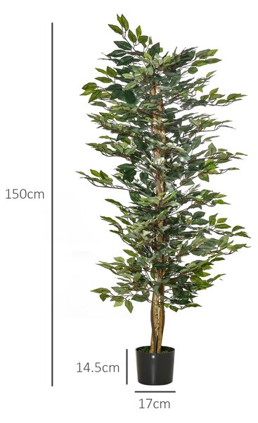 HOMCOM Plantă Ficus Falsă, Plantă Înaltă de 150cm, Plantă Artificială Decorativă pentru Interior și Exterior, Ø17x14.5 cm, Verde | Aosom Romania